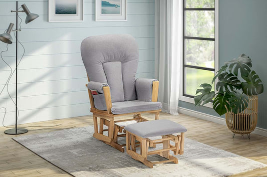 Suite Bebe Contempo Nursery Rocking Chair with Ottoman, Wooden Glider for Baby Nursing, Smooth Gliding Rocker, Natural