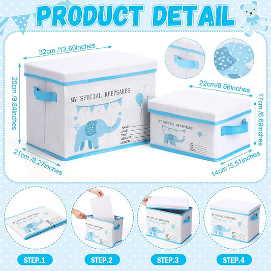 LemonRoad Baby Memories Keepsake Box with Lid Elephant Design Non-Woven & Cardboard