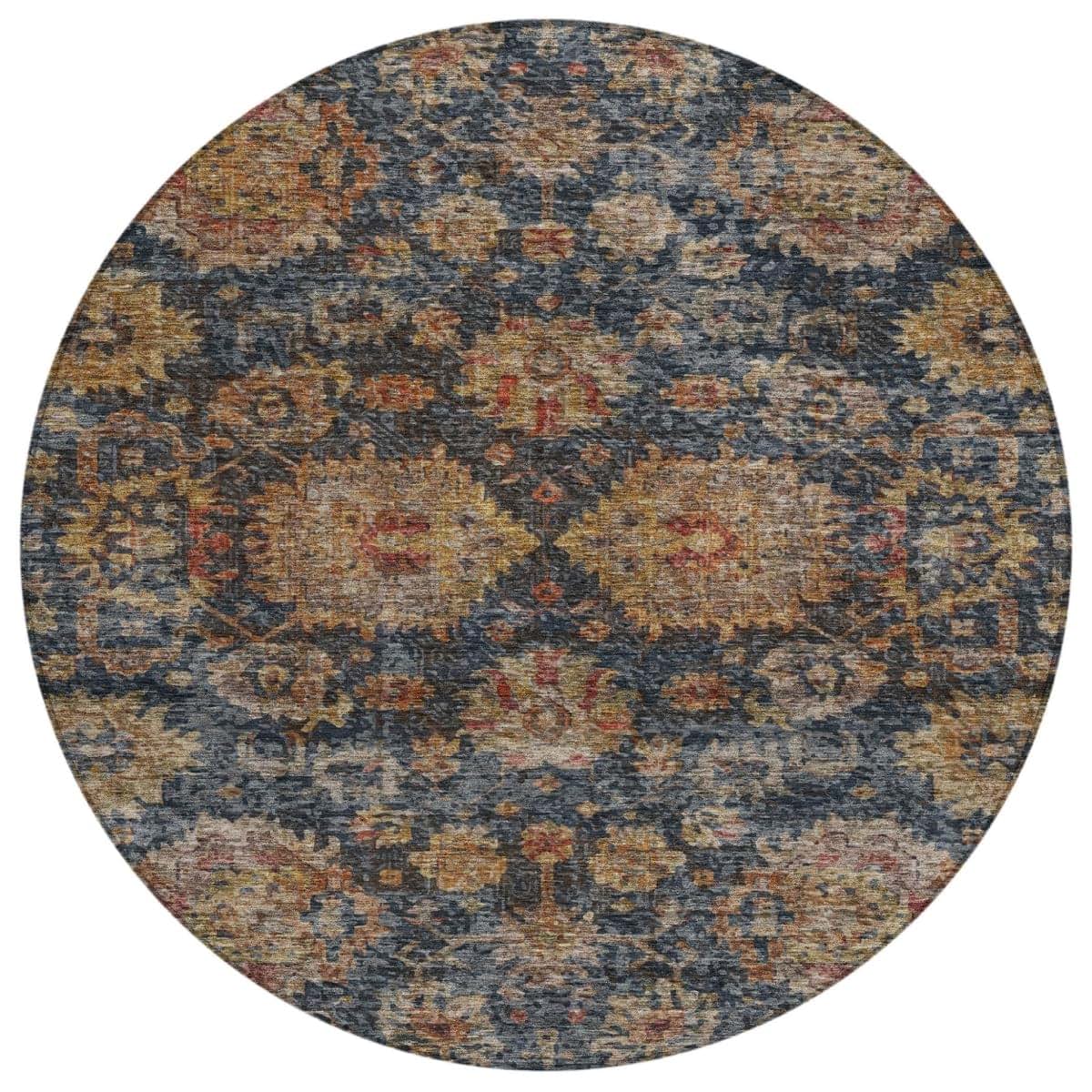 HomeRoots Round Damask Washable Indoor And Outdoor Area Rug