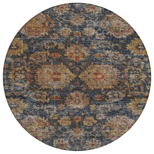 HomeRoots Round Damask Washable Indoor And Outdoor Area Rug