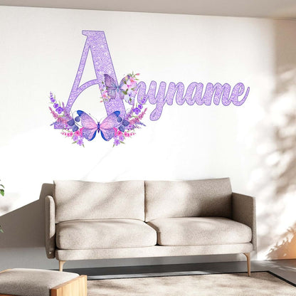 SOUTH9STICKER Custom Butterfly Initial Name Wall Decal Personalized UV DTF