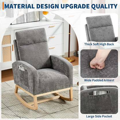Amenitlif Rocking Chair Glider for Nursery, 300 Lbs, Side Pocket & Backrest (photo 4)