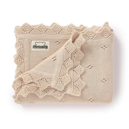mimixiong Cotton Baby Blanket Knitted Crochet Swaddle 30x40 Inch Oatmeal