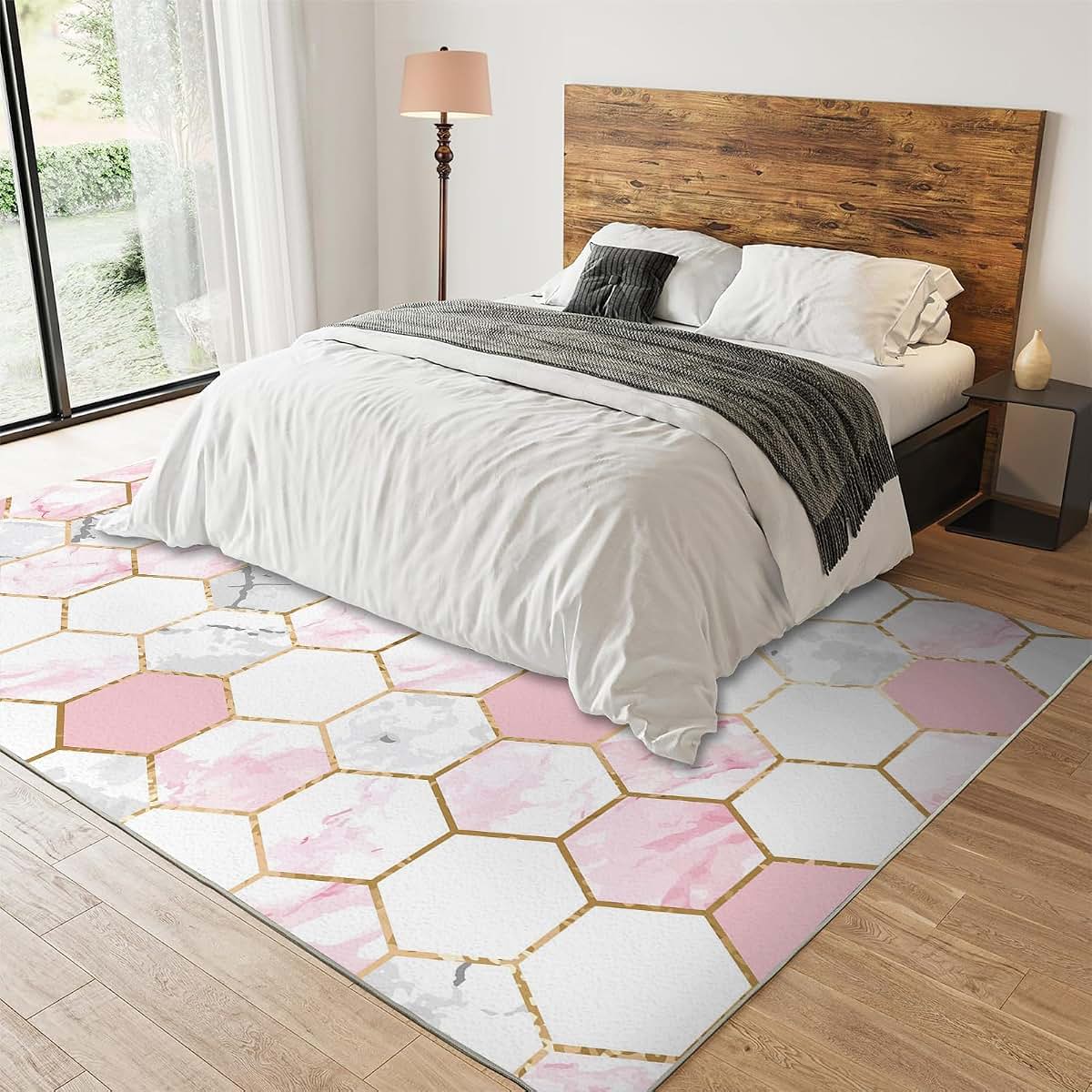 Timoilu 4x5 Area Rug In Light Luxury Pink Gray Marble (photo 3)
