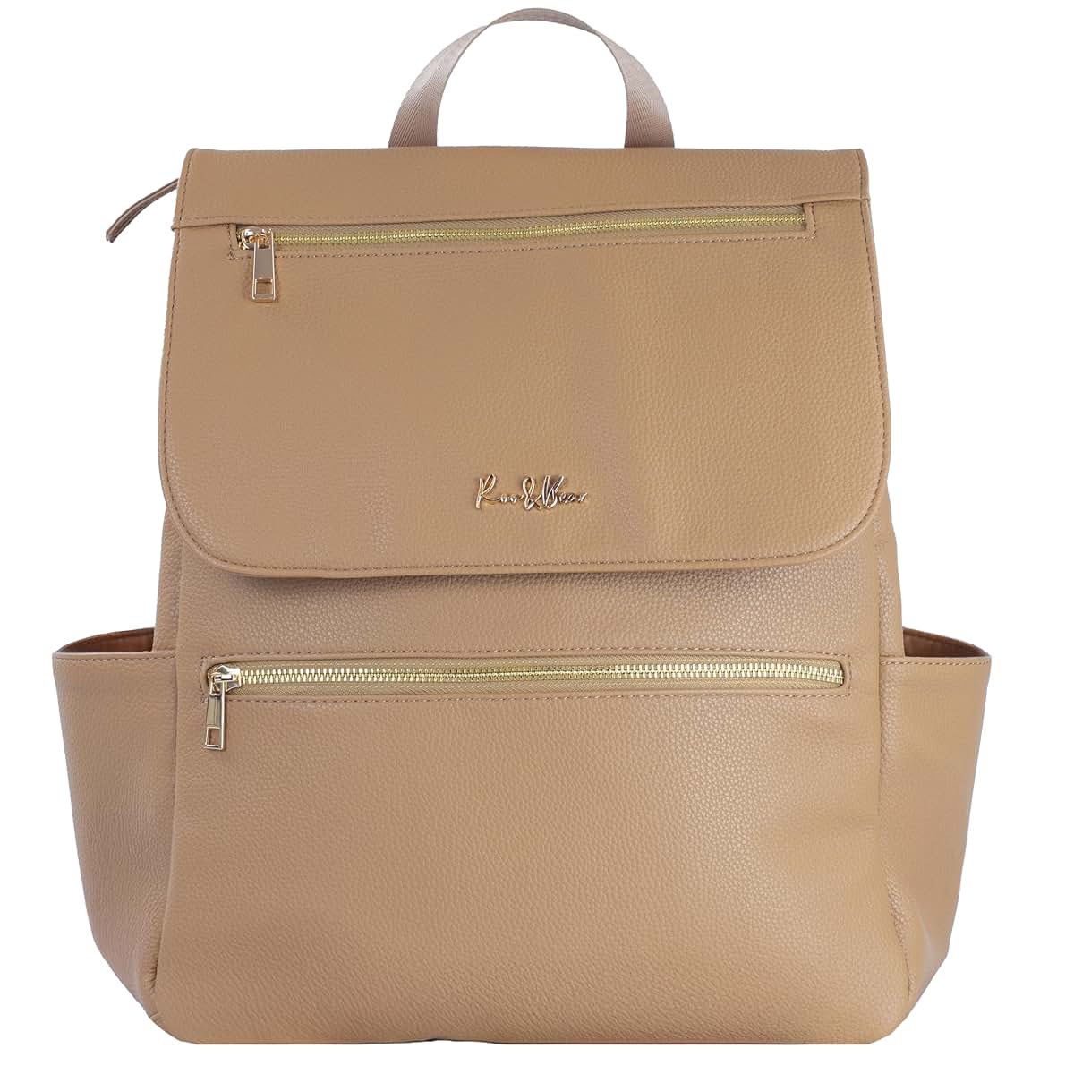 Roo and Bear Vegan Leather Diaper Bag Backpack in Tan Brown