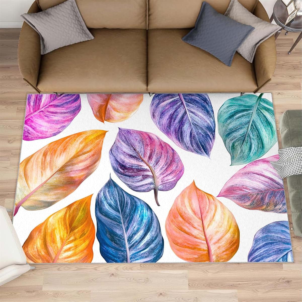 Hygiuid Watercolor Leaves Area Rug 5x6 Low Pile Machine Made Decor