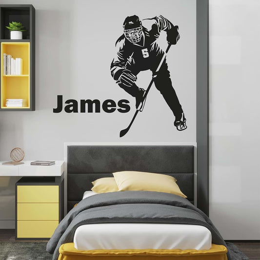A TOP DESIGN Personalized Wall Sticker Hockey - Hockey Player Wall Decal - Personalized Hockey Player Name Stickers