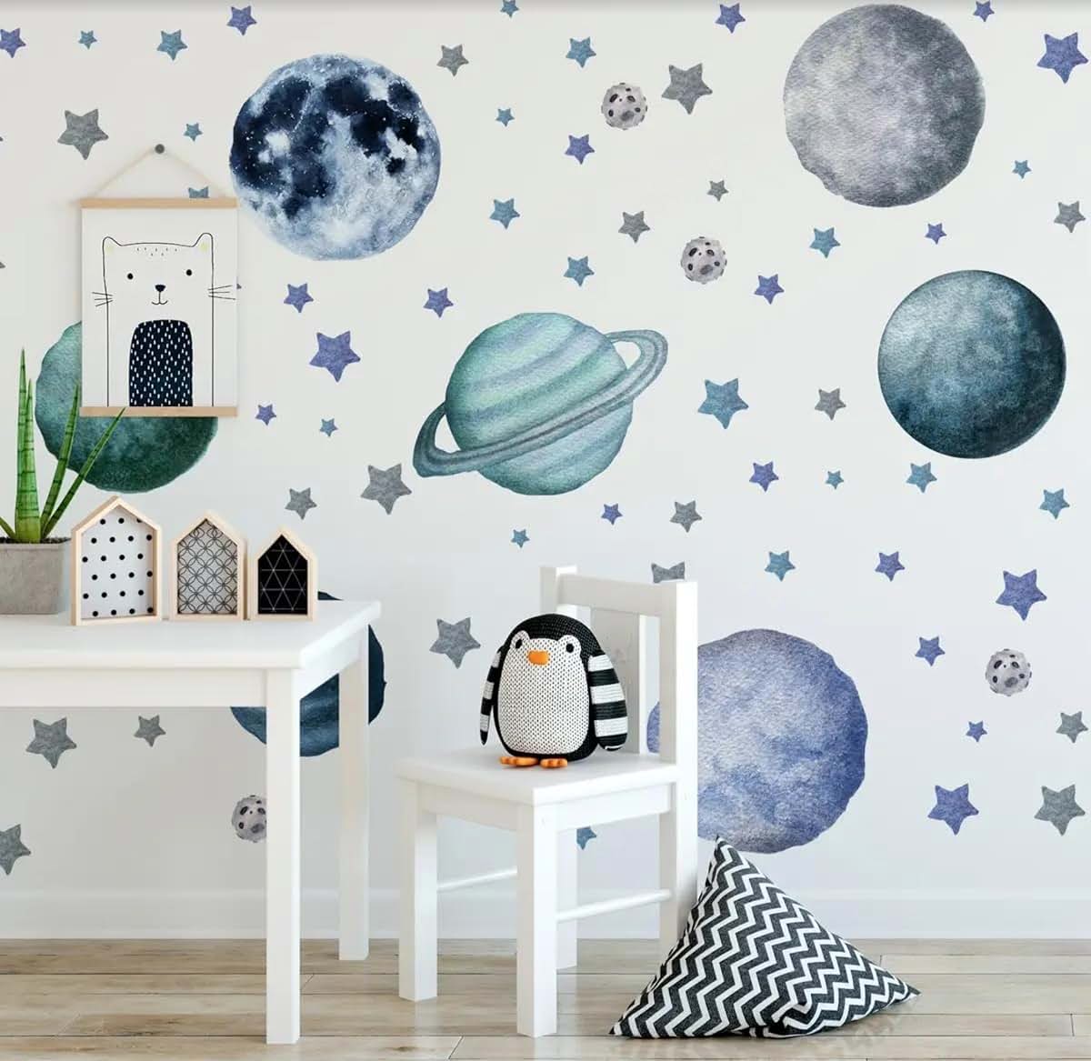 The Colors Crafter Planets and Stars Wall Decals, Removable Solar System Wall Stickers, Space Wall Décor, Peel and