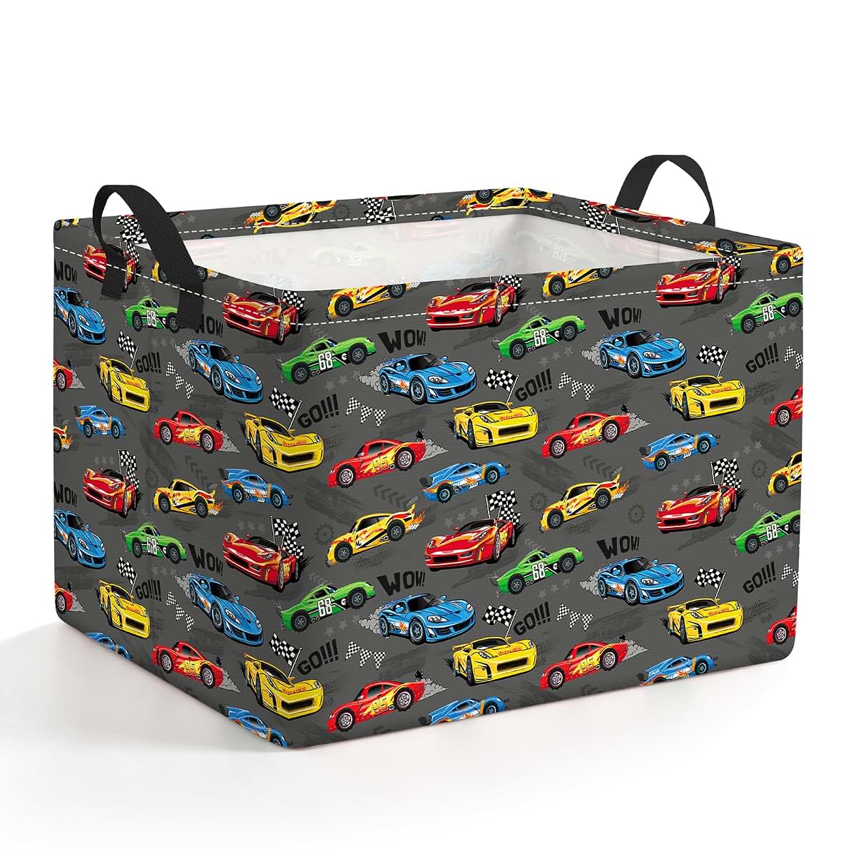 Pomodee Race Car Kids Folding Laundry Basket Storage Hamper with Handles | Polyester Kids Storage Basket, Multi‑Purpose