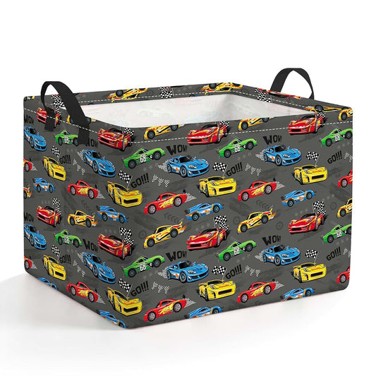 Pomodee Race Car Kids Folding Laundry Basket Storage Hamper with Handles | Polyester Kids Storage Basket, Multi‑Purpose