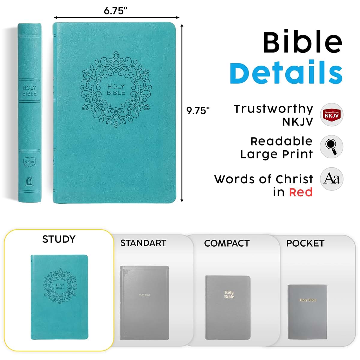 Printualist Personalized NKJV Value Thinline Large Print Bible, Turquoise (photo 4)