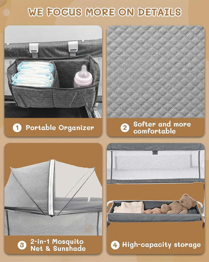 Leoavetole Baby Bassinet With Wheels And 6 Height Settings, Deep Gray