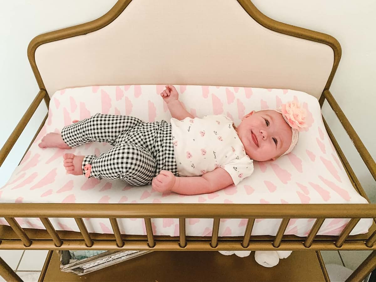 BaeBae Goods Premium Baby 4 Pack Girl Pure Jersey Machine Washable Pink and White Changing Table Cover – Diaper