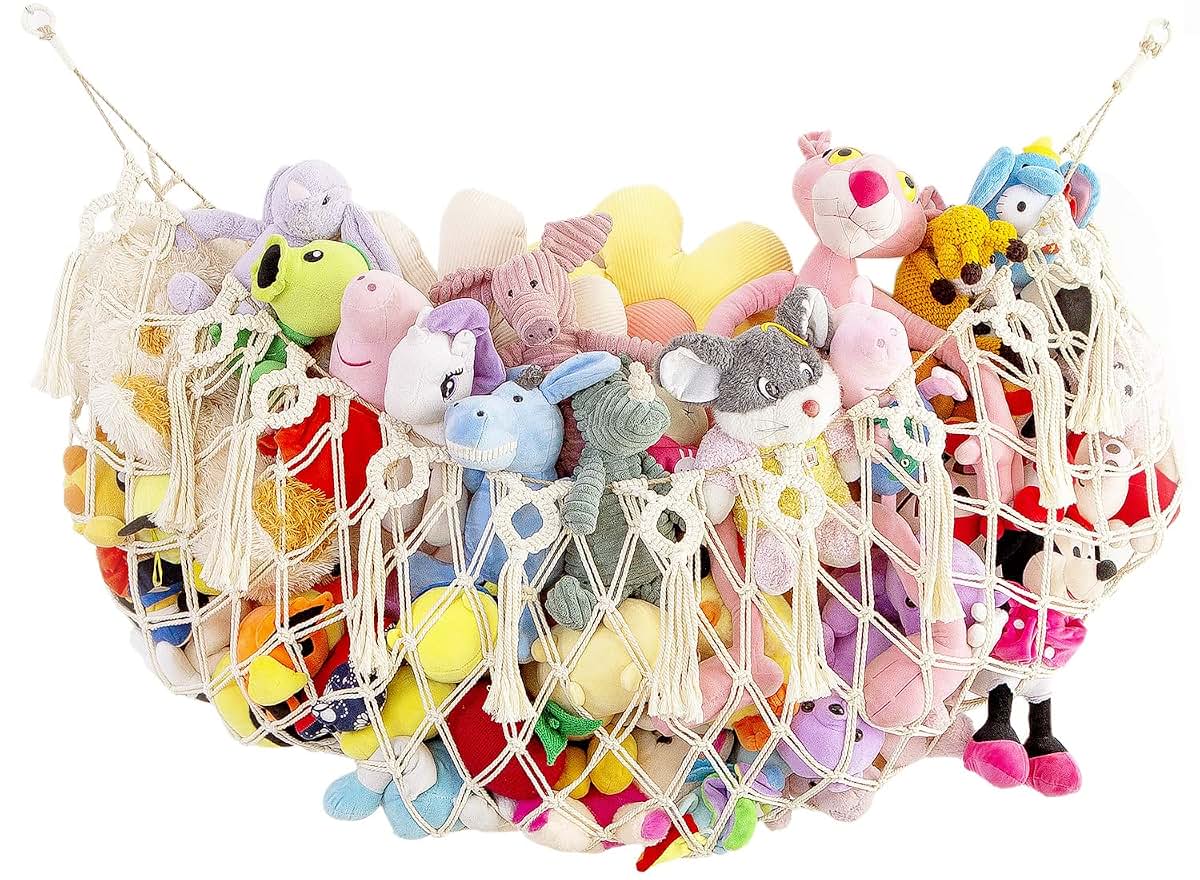 MAKEONEWO Stuffed Animal Net or Hammock -Wall Mounted-Handmade Macrame Toy Hammock Organizer Stuffed Animal Display