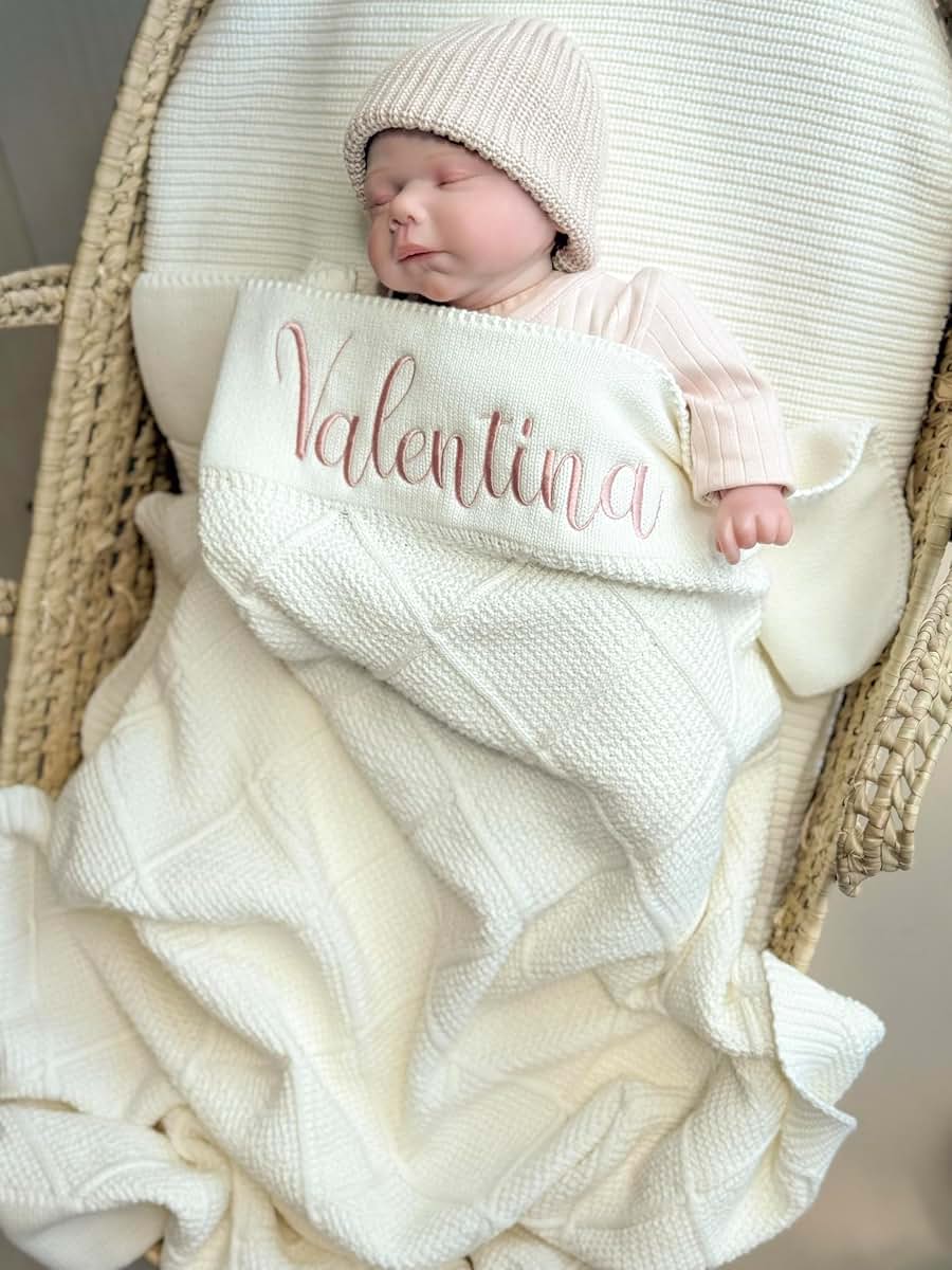 mouliss to most precious ones Personalized Knit Baby Blanket with Name - 100% Cotton Embroidered Newborn Gift - Custom (photo 2)