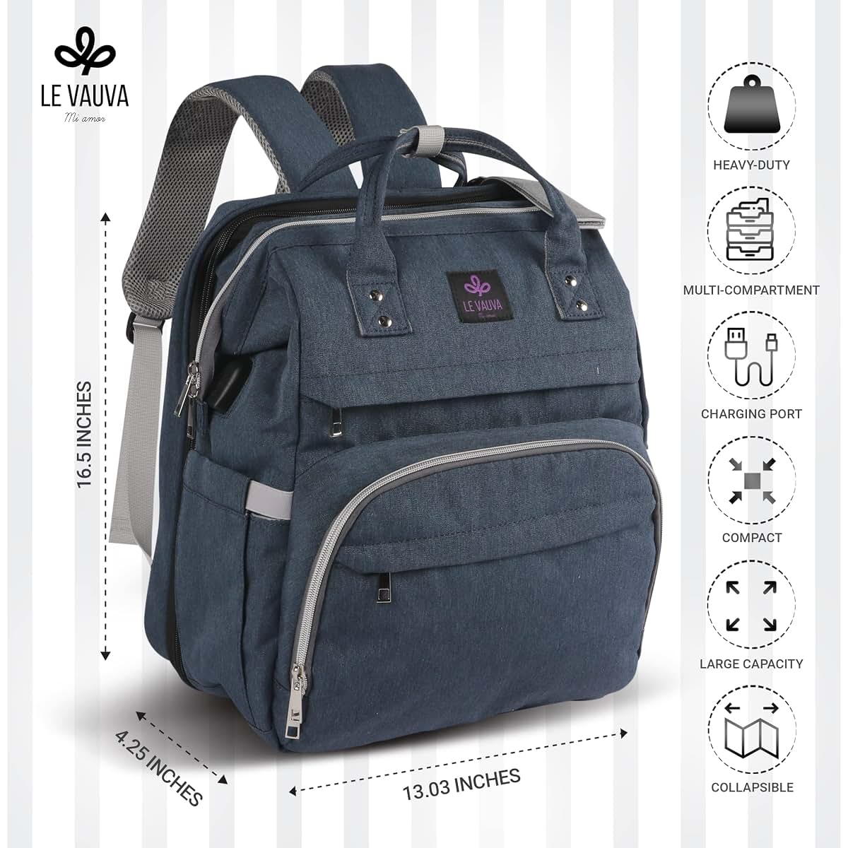 Halo Hug Durable & Stylish Diaper Bag with Free Insulated Bag - Perfect Baby Shower Gifts for Moms, Dads & Family (photo 2)