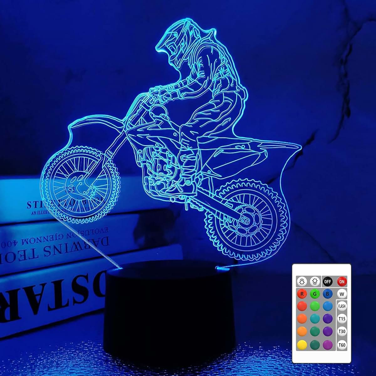 FULLOSUN Motocross 3D Night Light for Kids with Remote Control