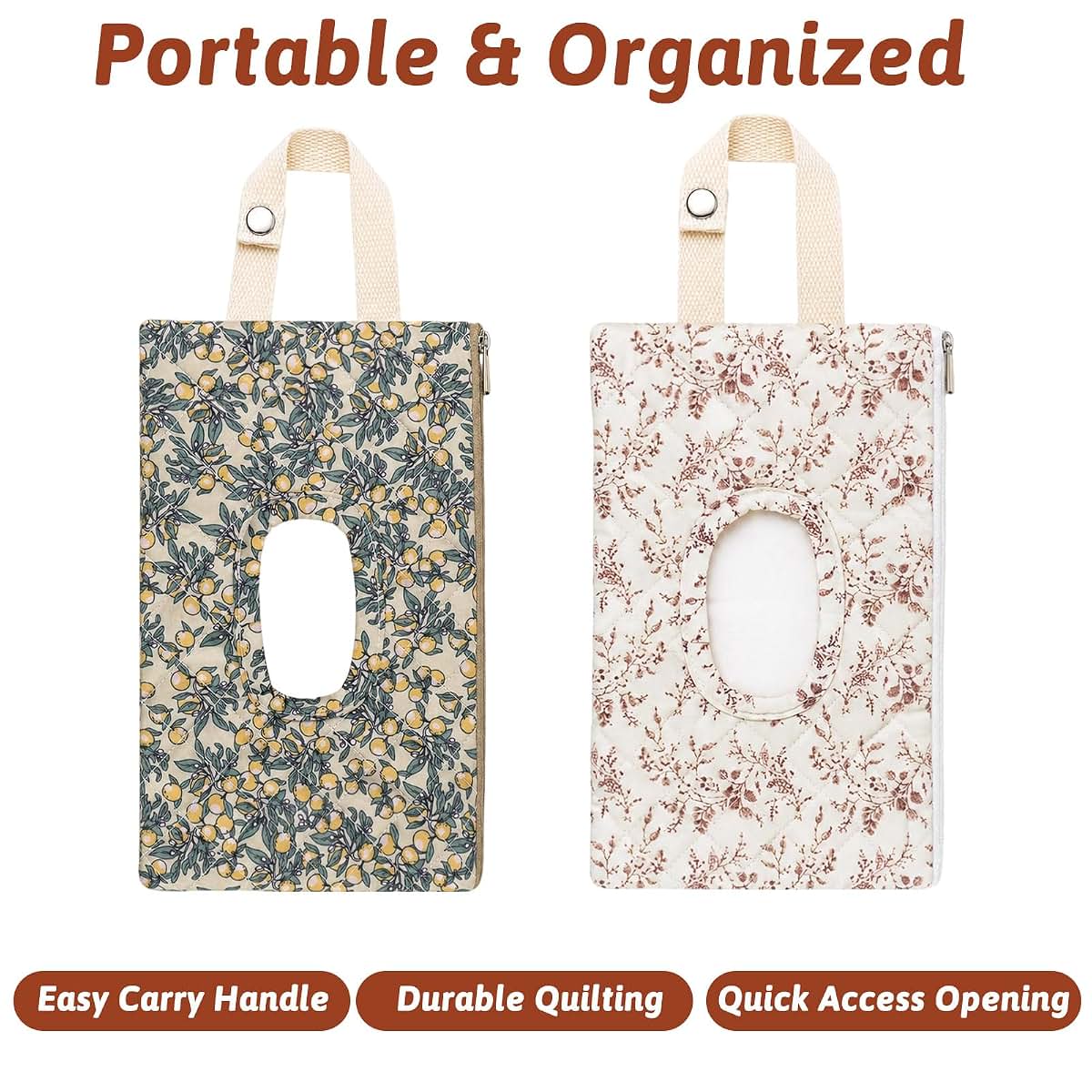 Hadnves 2 Pcs Quilted Diaper Wipes Pouch Hanging Stroller Floral Wet Bag (photo 4)