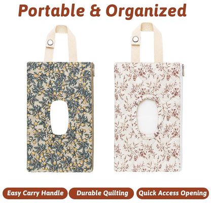 Hadnves 2 Pcs Quilted Diaper Wipes Pouch Hanging Stroller Floral Wet Bag (photo 4)