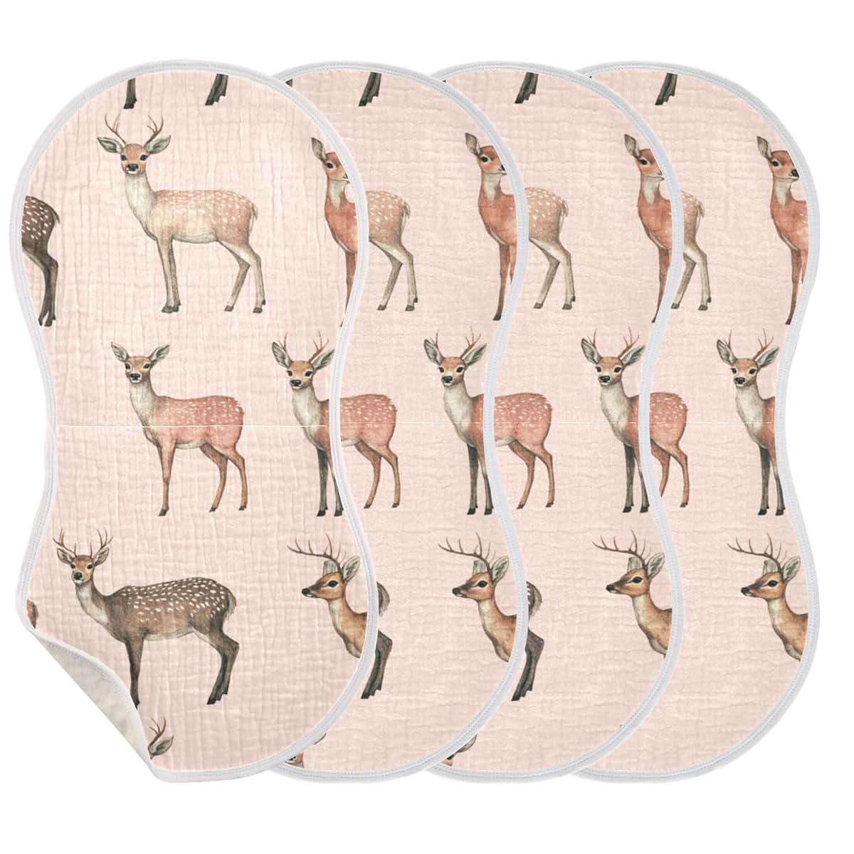 Mazeann Vintage Deer Pinks Burp Cloths Baby Boys Girls Absorbent Soft Cotton 4 Pack