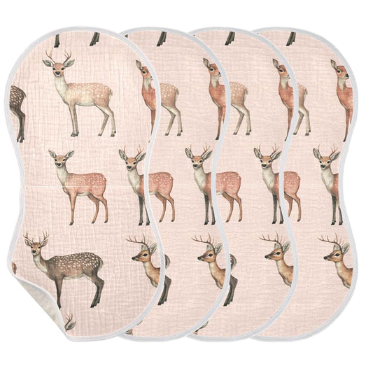 Mazeann Vintage Deer Pinks Burp Cloths Baby Boys Girls Absorbent Soft Cotton 4 Pack