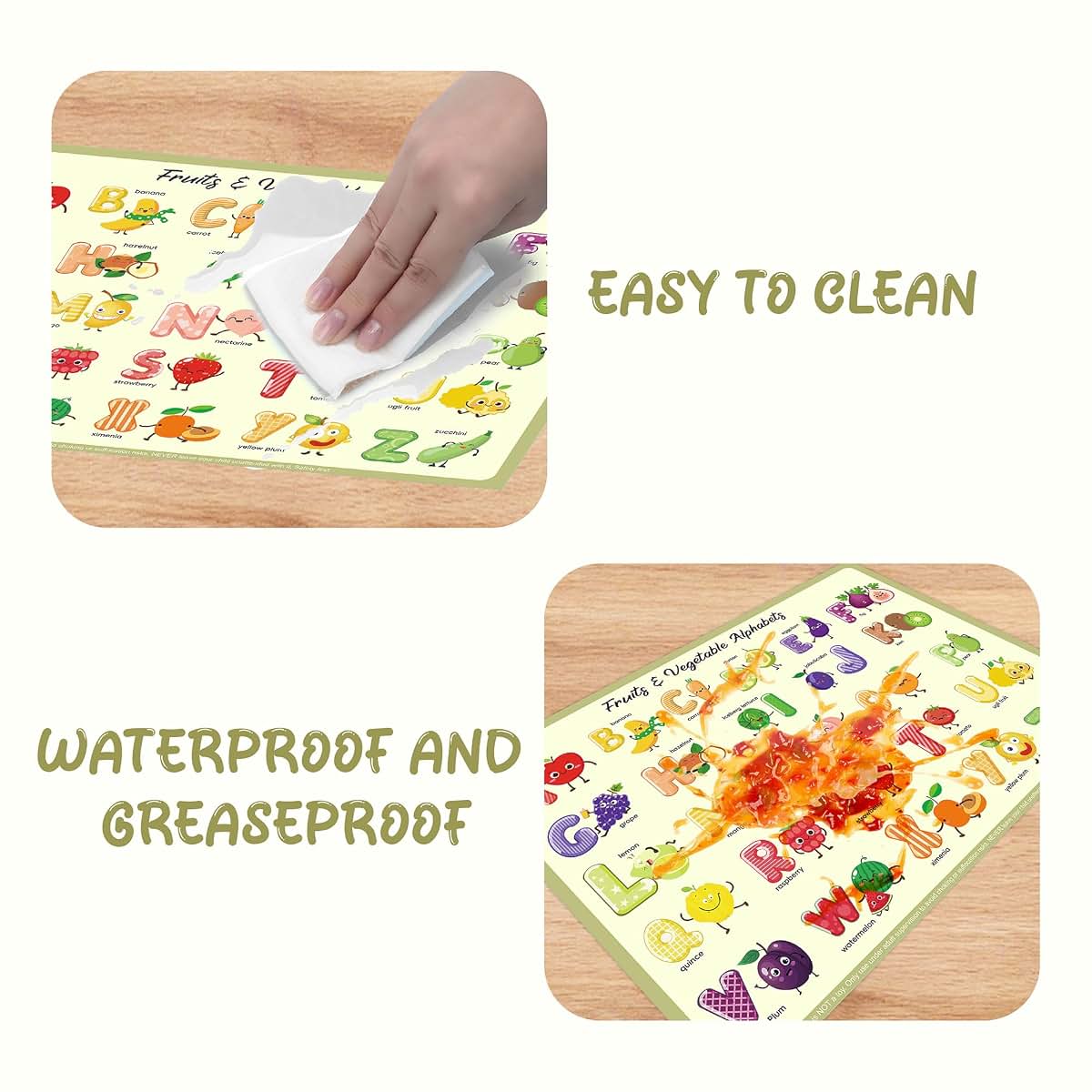 Disposable Placemats for Baby and Toddlers - 60 Pack Fruit Alphabet Table Mats