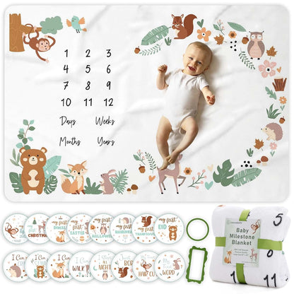 Milestone Blanket Set for Baby Boy with 16 Stickers - 60" x 40"