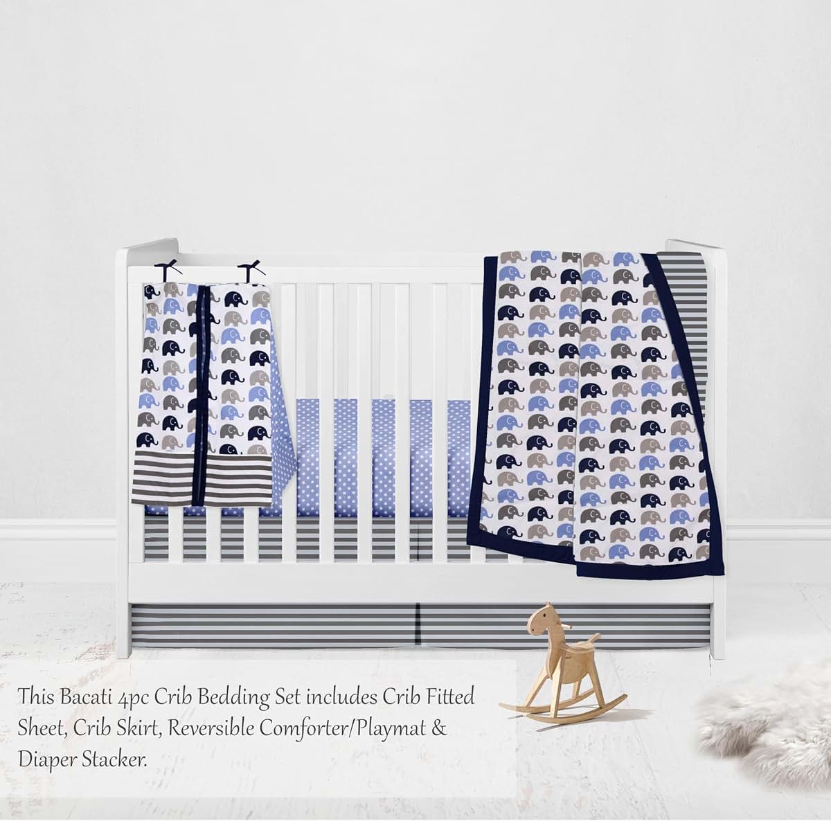 Bacati 4-Piece Cotton Crib Bedding Set with Diaper Caddy