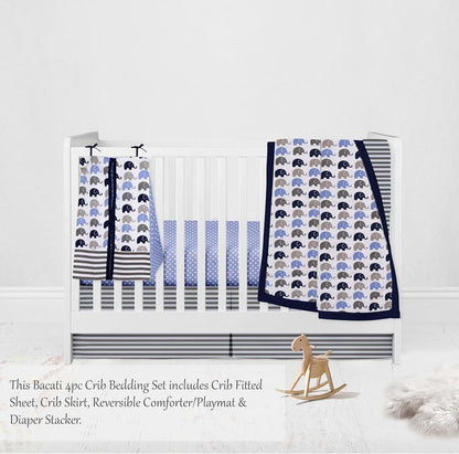 Bacati 4-Piece Cotton Crib Bedding Set with Diaper Caddy
