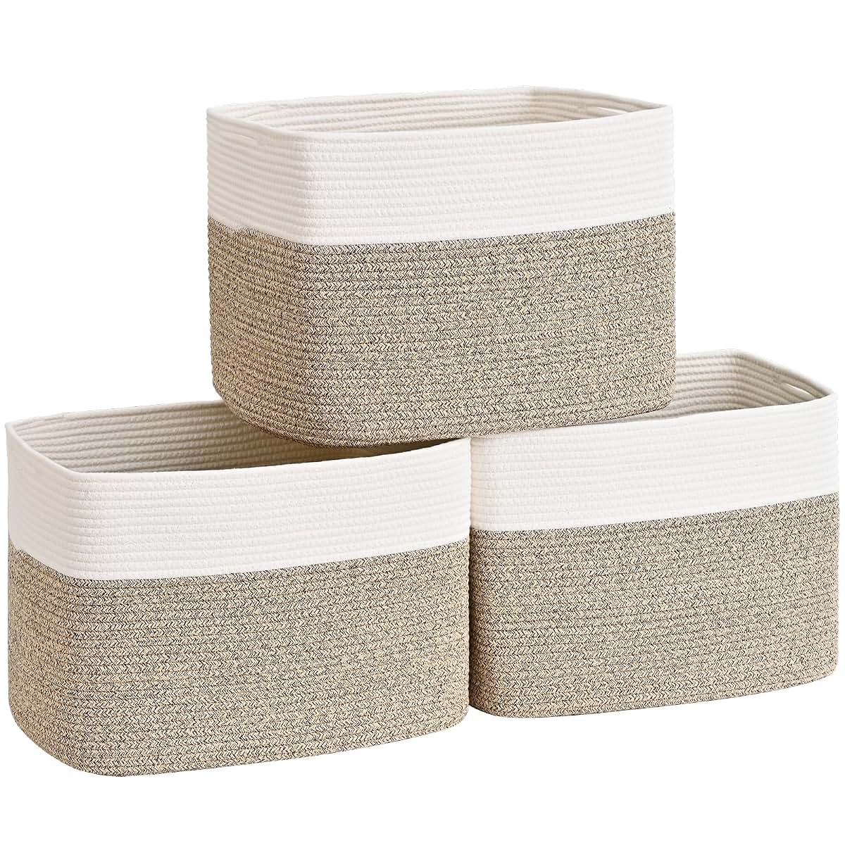 Cube Storage Baskets for Organizing Toys & Clothes | 3-Pack Cotton Rope Organizers