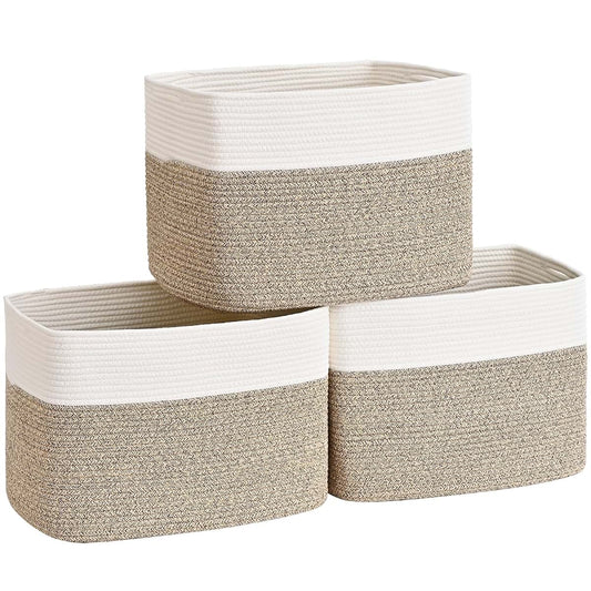 Cube Storage Baskets for Organizing Toys & Clothes | 3-Pack Cotton Rope Organizers