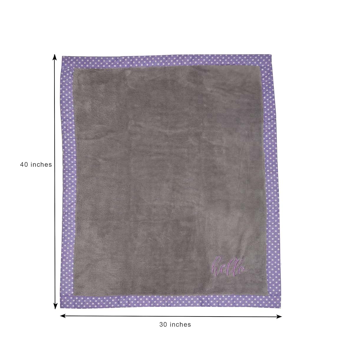 Bacati Love Girls Hello Embroidered Plush Blanket, Lilac/Grey (photo 4)