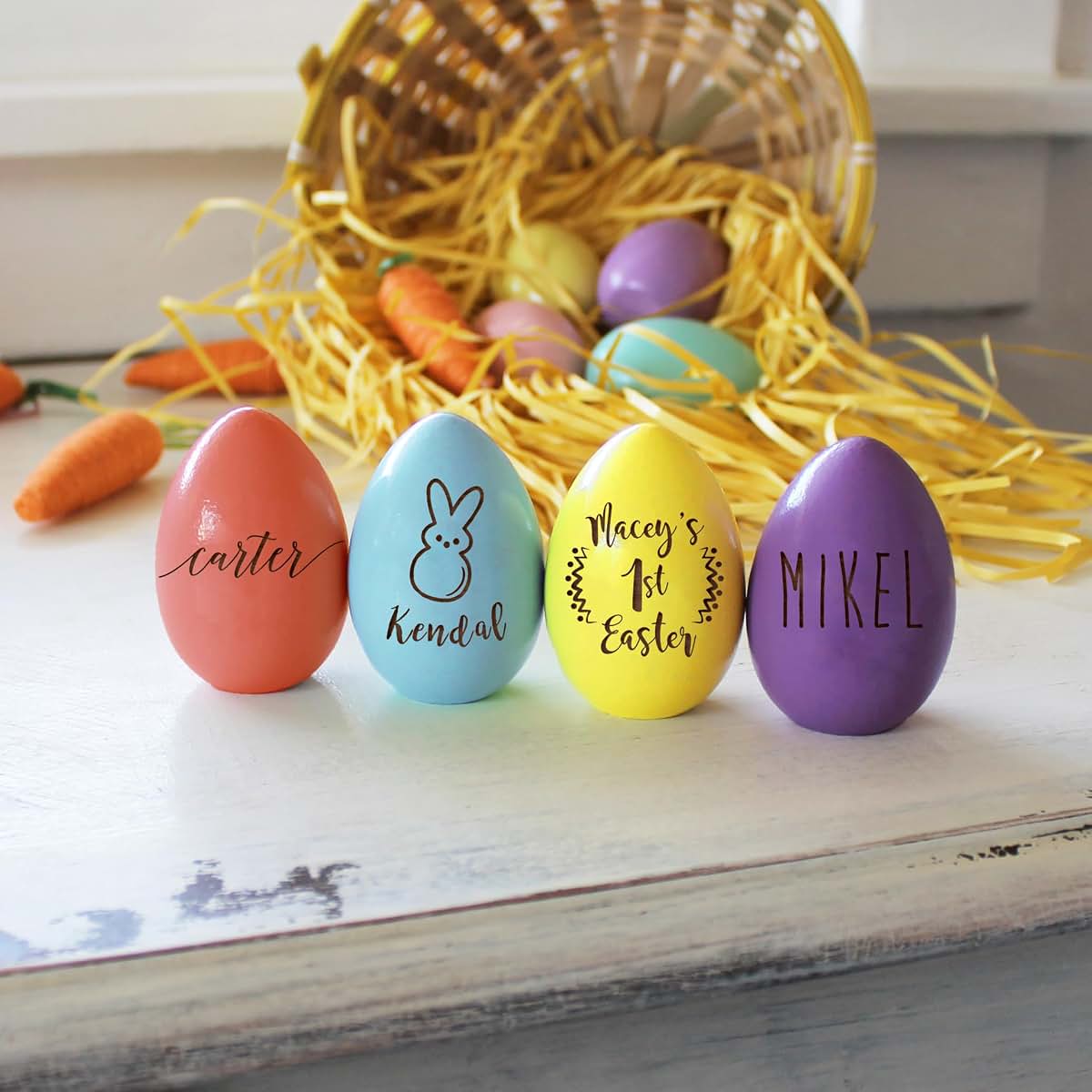MYETCHEY Personalized Wooden Easter Egg Custom Holiday Keepsake
