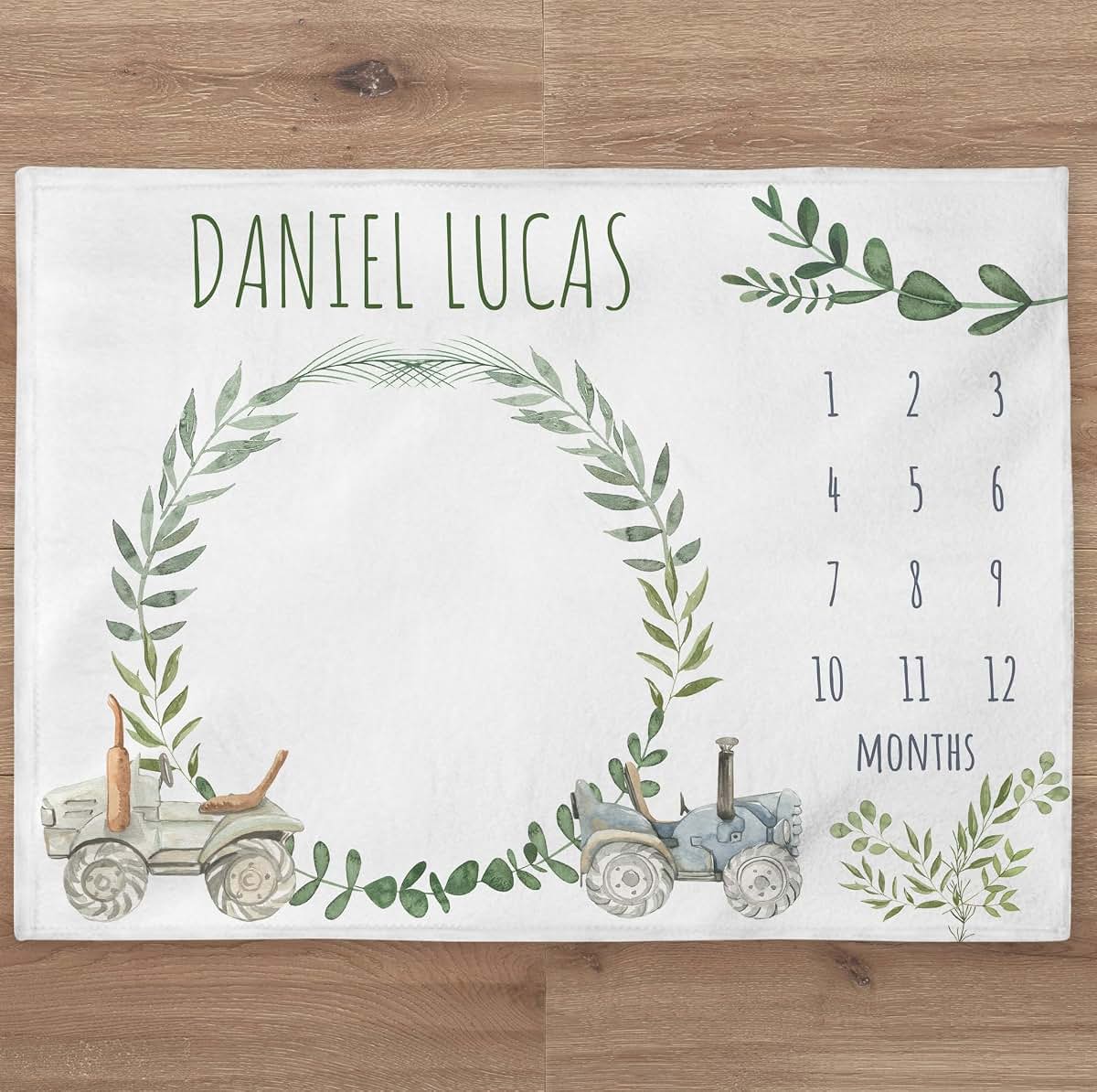BabyOneStop Tractor Milestone Personalized Baby Blanket