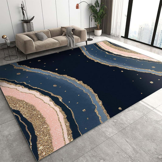 Girtfu Large Area Rug 8x10 Navy Blue Marble Pattern Nursery Floor Mat