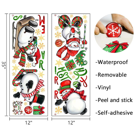 Christmas Snowman Wall Decals, 2 Sheets Vinyl Stickers for Home Holiday Decor