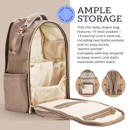 Itzy Ritzy Boss Plus Diaper Bag Backpack In Vanilla Latte With 19 Pockets