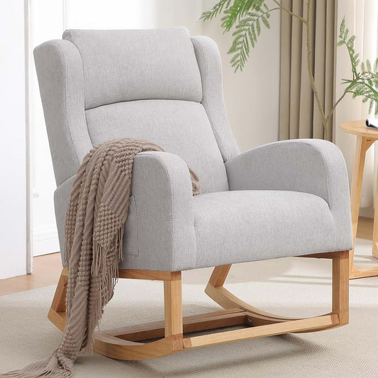 HCHAIRH Rocking Chair Nursery, Nursing Chairs with Foot Rest, Light Grey