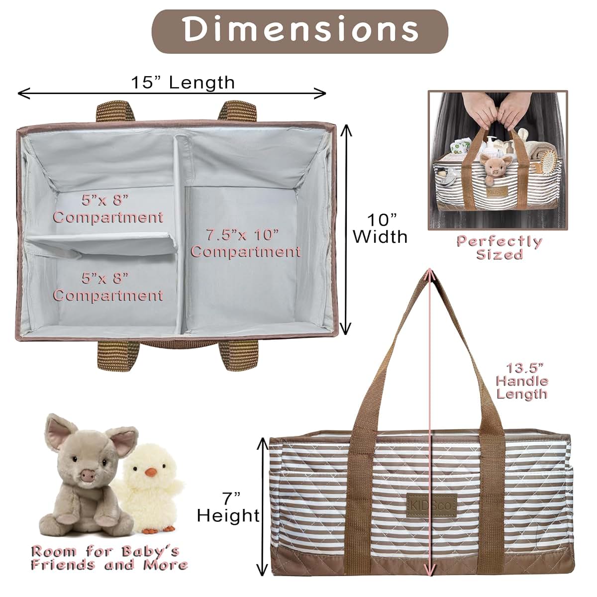 KIDSco. Baby Diaper Caddy Portable Storage Organizer with Compartments for Nursery and Travel