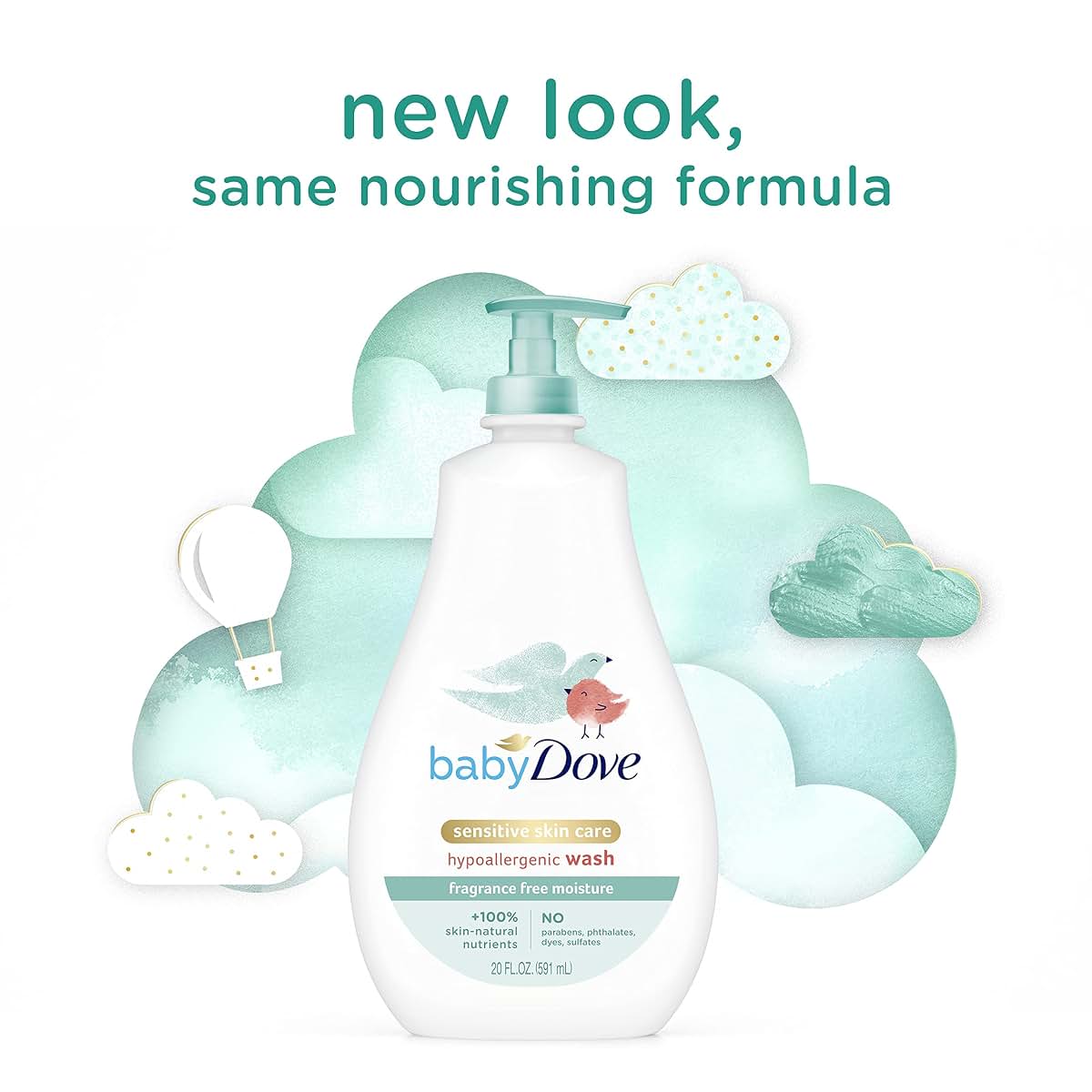 Baby Dove Fragrance Free Moisture Baby Wash, Sensitive Skin, 20 oz