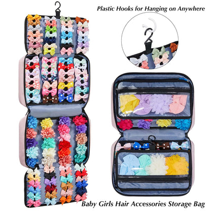 HUHYNN Hair Accessories Organizer for Girls with Multi-Compartments, Pink