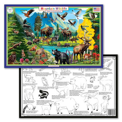 Tot Talk Mountain Wildlife Educational Placemat | Double Sided Learning Mat