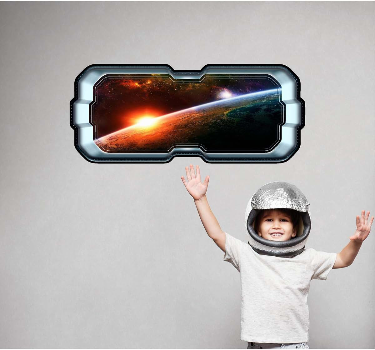 Stickit Graphix SpaceScape Planet Sunrise 3D Wall Decal Removable Fabric Vinyl 20x48