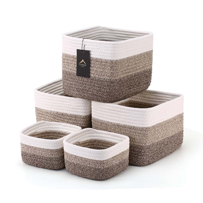 VIRETH HAUS 5-Pack Storage Cubes Woven Rope Baskets, 2 Sizes Organizer Bins