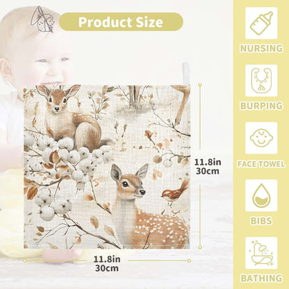 YETTASBIN Watercolor Deer Muslin Baby Washcloths, 3 Pack