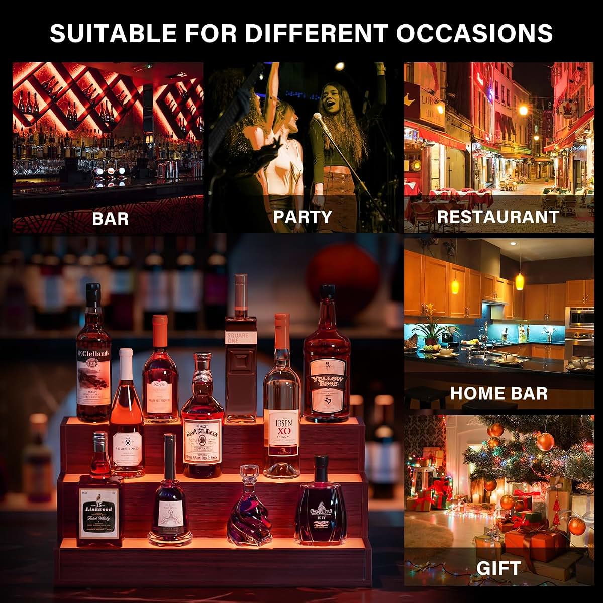 KCSWKJ LED Lighted Liquor Bottle Display Shelf, 24 Inch Walnut (photo 4)