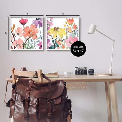Stupell Industries Spring Florals On White 2pc Framed Giclee Art White 17 Inch