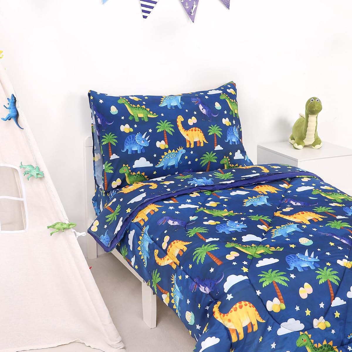 Hooyax Toddler Bedding Set for Boys - 4 Piece Dinosaur Comforter