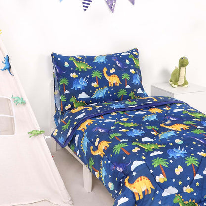 Hooyax Toddler Bedding Set for Boys - 4 Piece Dinosaur Comforter