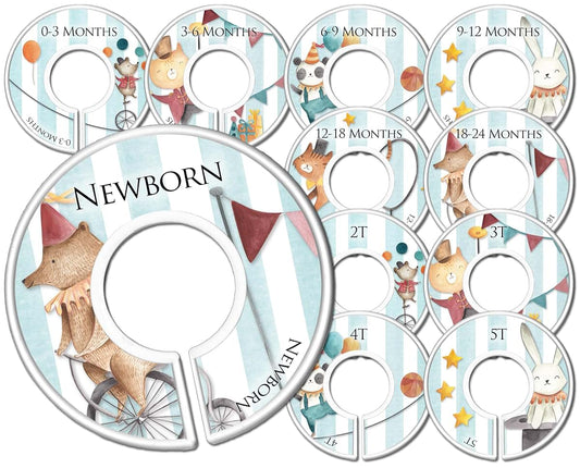 CarrieDee Handcrafted Baby Closet Dividers Set of 11, Circus Animals